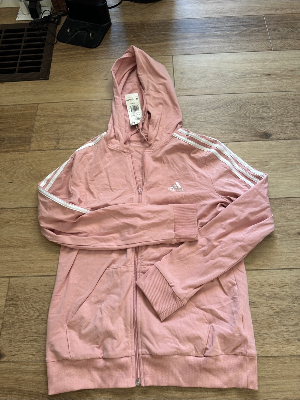 adidas Pink Hooded Varsity-Style Zip Jacket